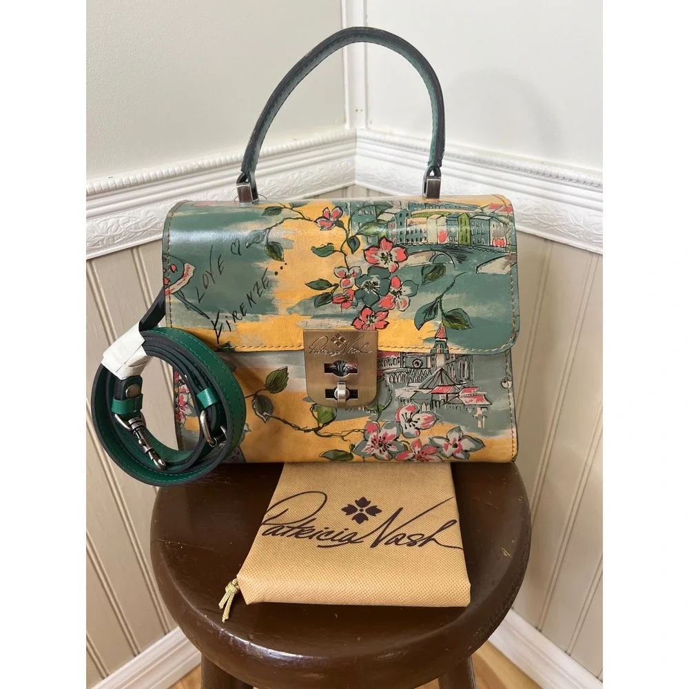 Patricia Nash Chauny Frame Satchel / Crossbody  Leather Floral  Bag NWT